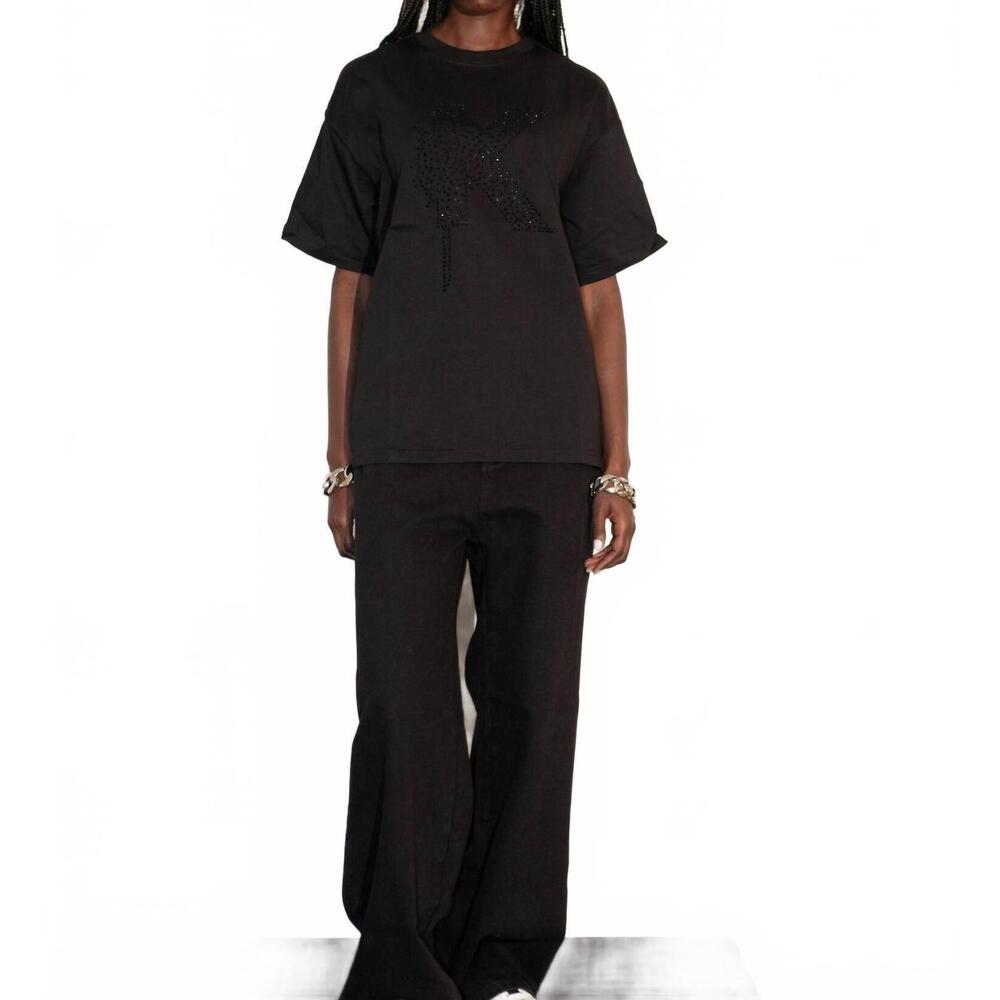 NEW KNOTWTR rhinestone short sleeve k-shirt in black